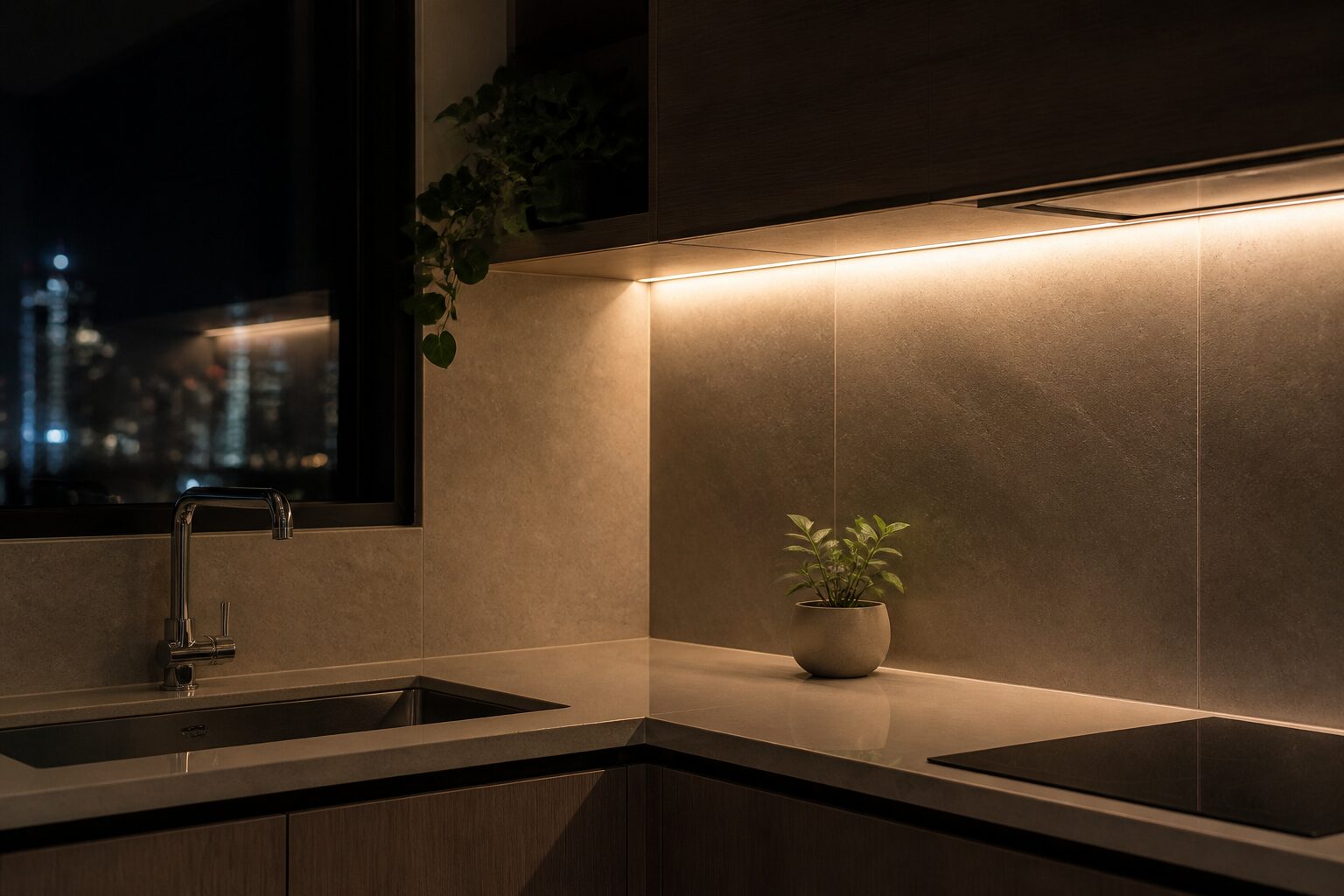 Protected Singapore kitchen at night