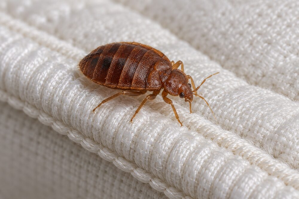 Adult bed bug (Cimex lectularius) on a mattress seam